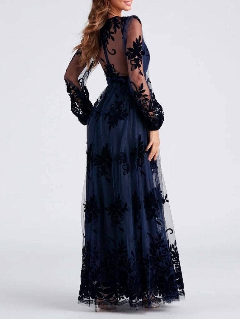 Rose red Flare lace maxi tulle prom dress for wholesale on Faire3