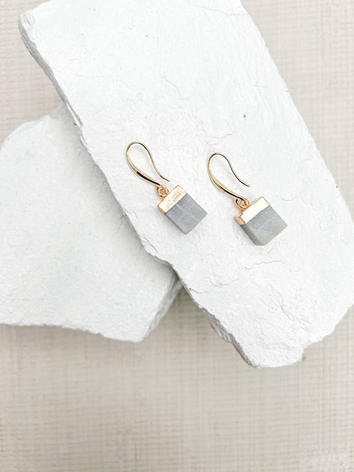 Amazonite Cube Gold Plated Earrings for wholesale by Roc Jewellery