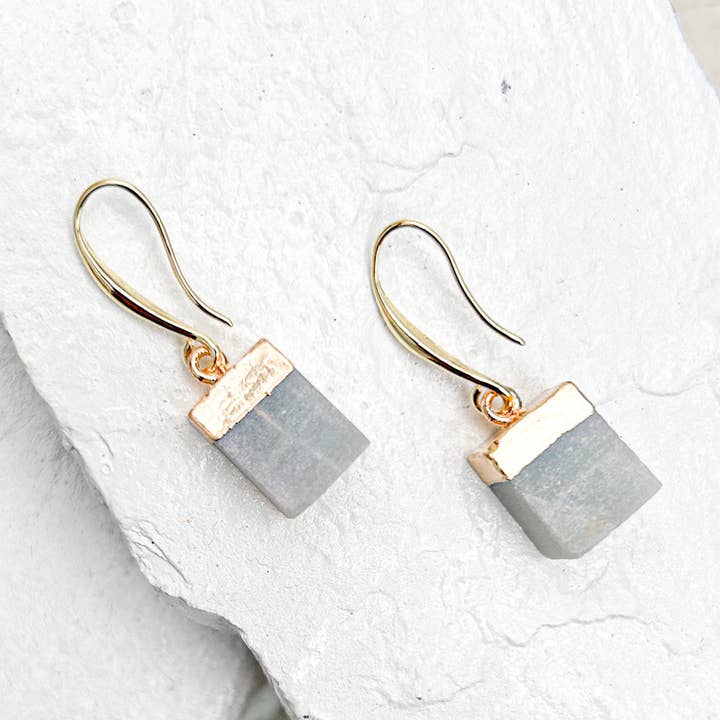 Roc Jewellery - Wholesale Dangle Earrings - Amazonite Cube Gold Plated Gemstone Crystal  Earrings0