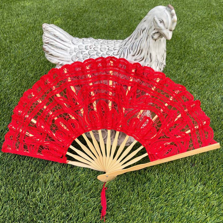 Floris Linens - Wholesale Handheld Folding Fan - Handheld Battenberg Lace Fans3