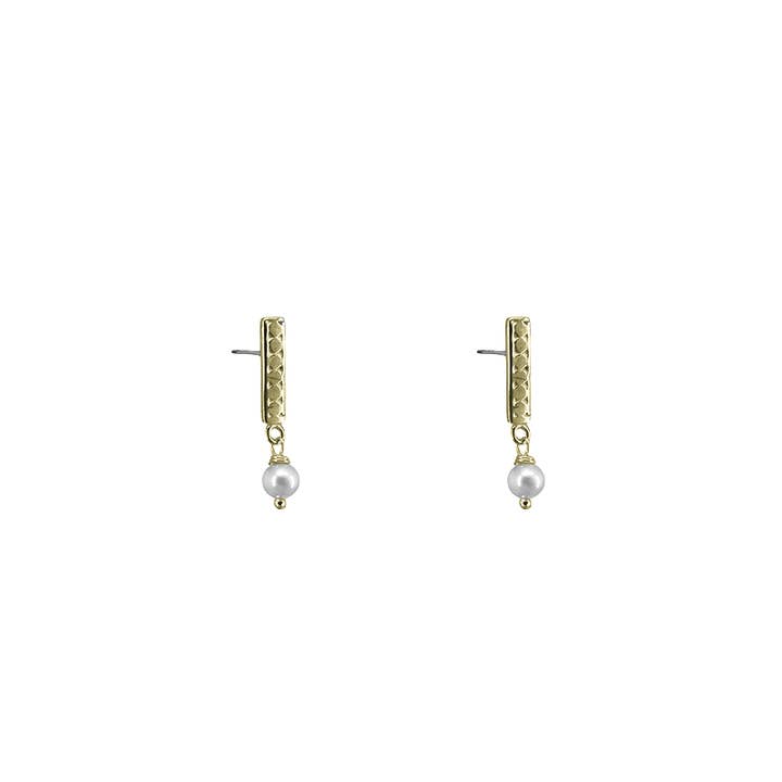 Solid Brass Polka Dot Bar with Pearl Dangle for wholesale by SITA