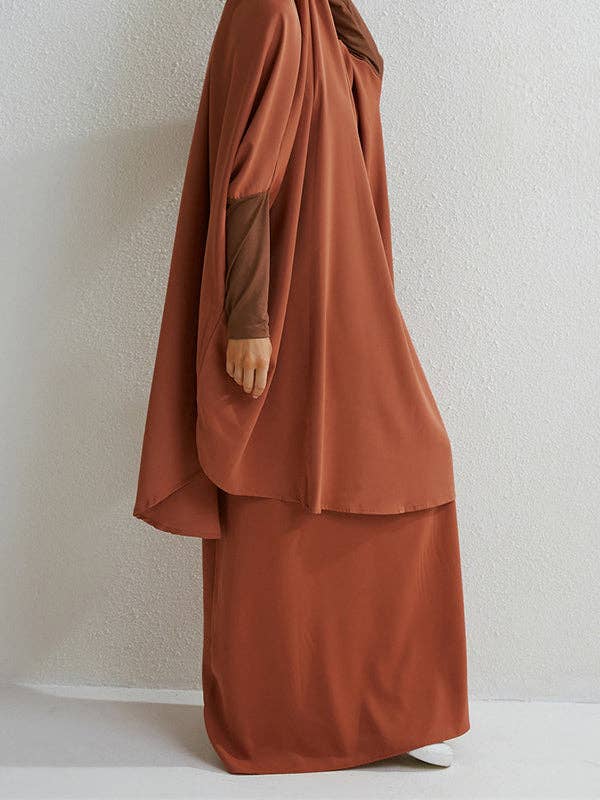 Sheer Trend - Wholesale Top & Skirt Set - Women's - Batwing Sleeves Long Sleeves Muslim Solid Color High Neck Shirts Top + Skirts Bottom Two Pieces Set16