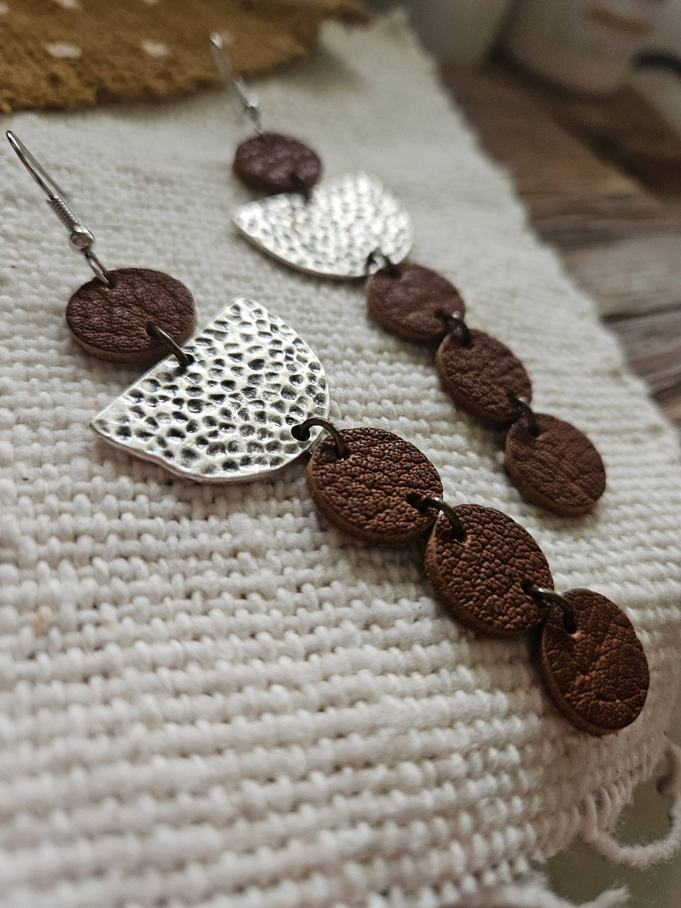 Native Leather Co - Wholesale Dangle Earrings - Genuine Leather Circle Drop Earrings - Silver Accent1