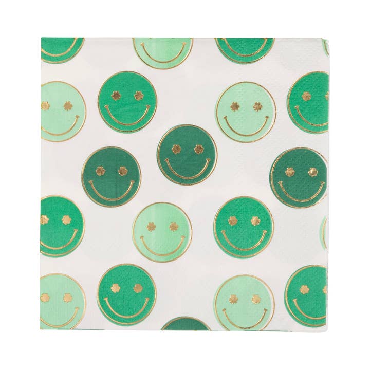 PLNP824 - Foil Smiley Shamrocks Cocktail Napkin for wholesale by My Mind’s Eye