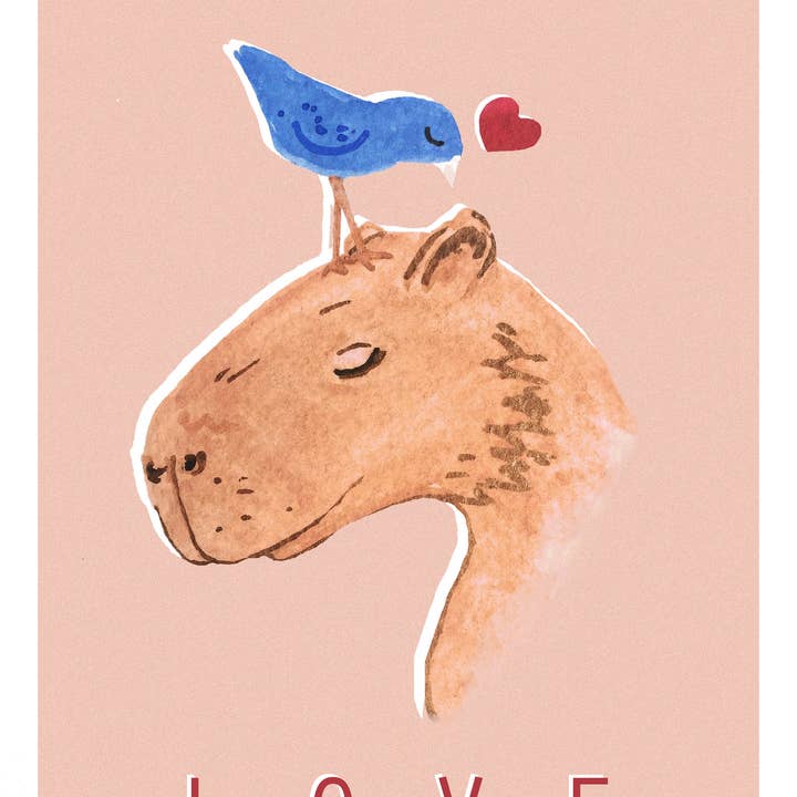 Katinka Feijs - Wholesale Art Print - Capybara & Bird Illustration, A4 Art Print