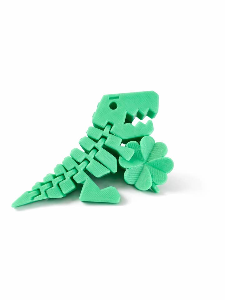 Lucky T-Rex Skeleton – 3D Printed Green Articulated Dinosaur for wholesale by Bub's Trading Post