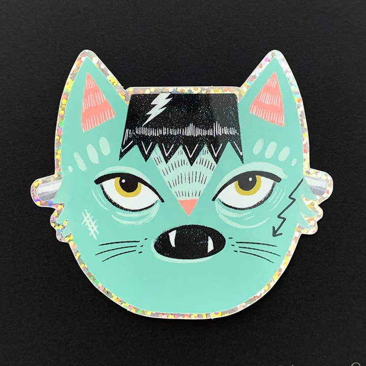 FRANKEN KITTY - GLITTER STICKER for wholesale by Dirty Lola