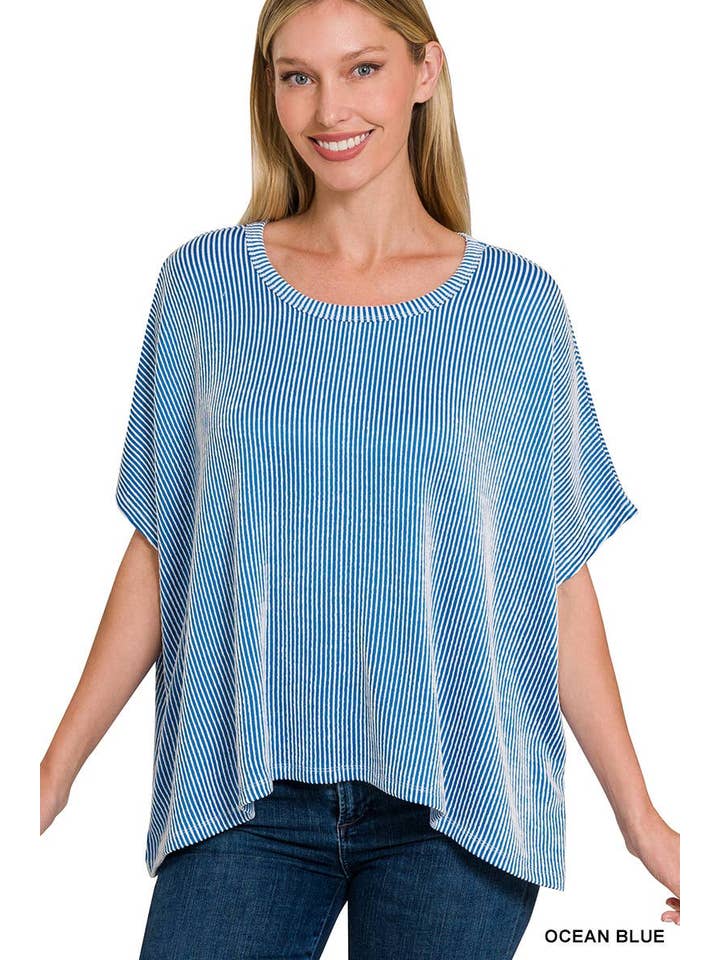 Vanilla Monkey - Wholesale Gebreide top - Dames - Oversized top met korte mouwen en geribbelde strepen11