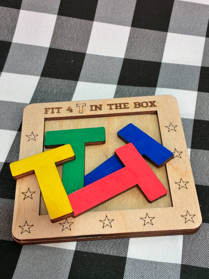 Fit 4 T in the Box – Wooden Strategy & Memory Puzzle Game for wholesale by The Lantern Boutique