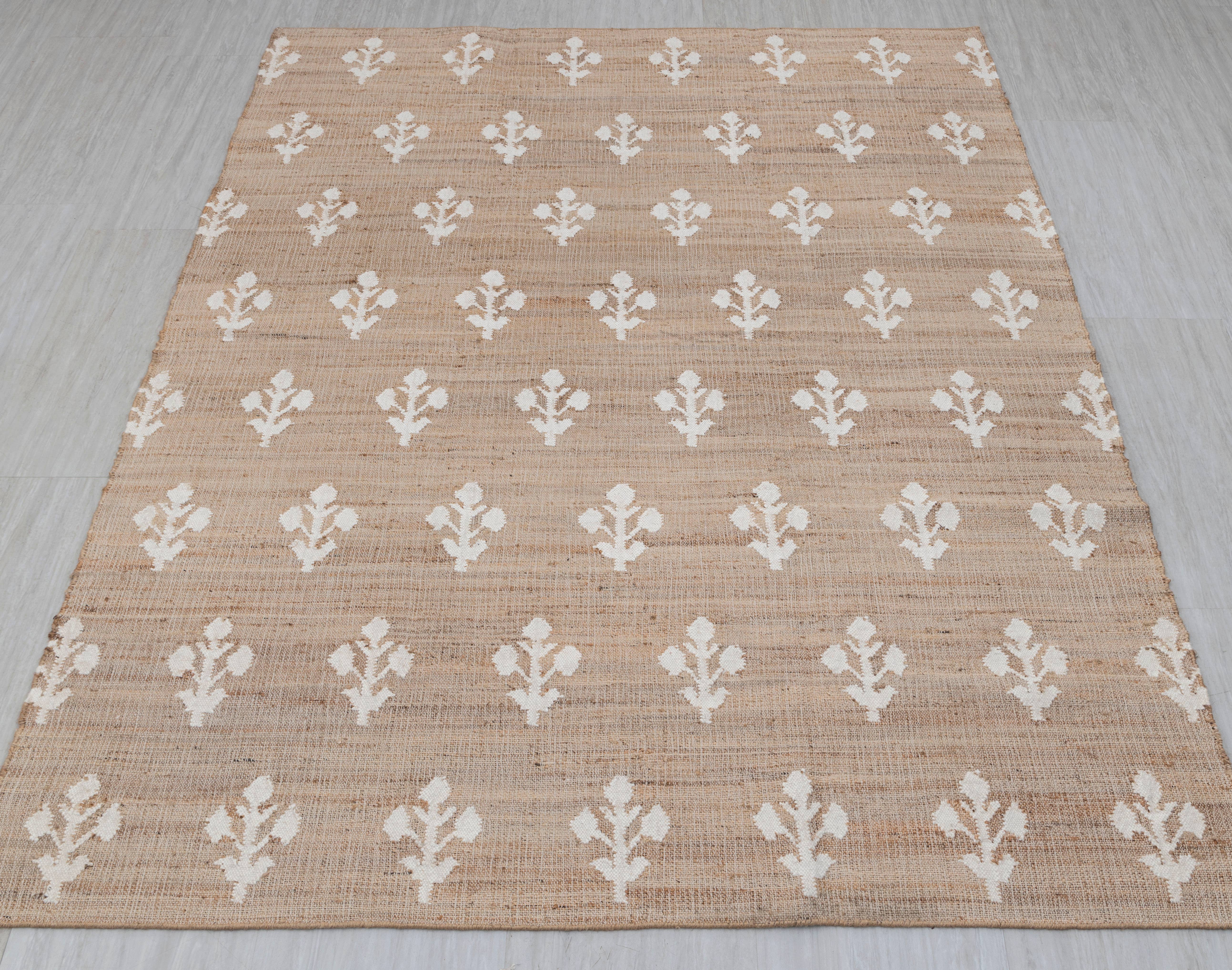 Aesthetic Homes LLC - Wholesale Area rug - Hand Woven Ivory Flower Jute Wool Boho Moroccan Rug TN-862