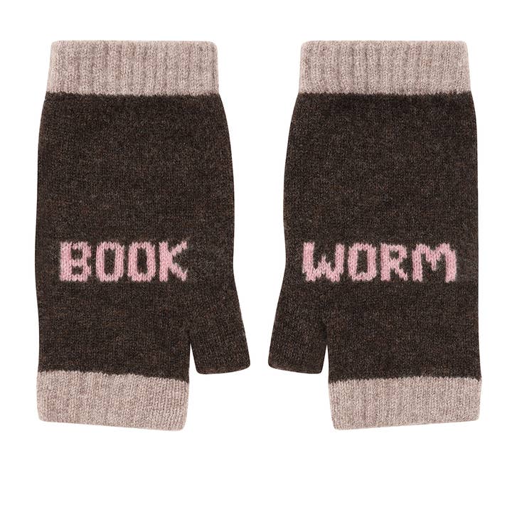 Book Worm Mittens in Cocoa with Calamine for wholesale by Black & Beech