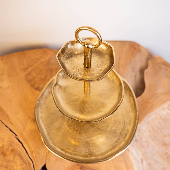 Gold 3 tier stand serveware perfect gift bestseller for wholesale by Artisanal