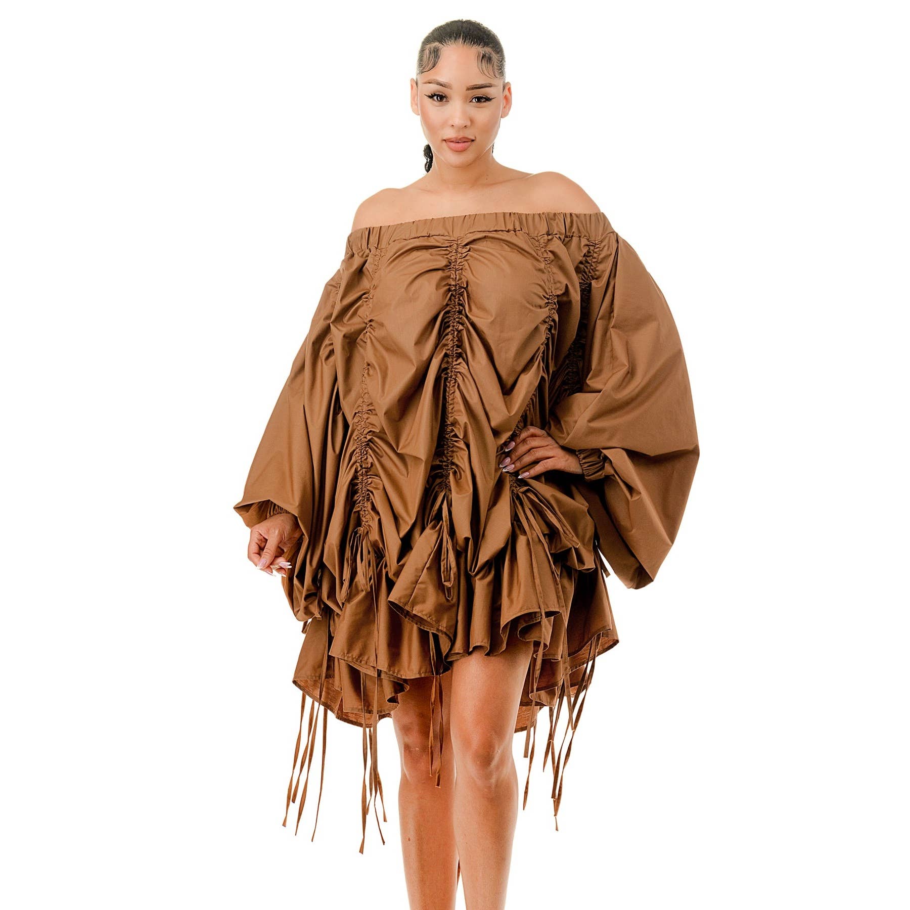 DORCAS - Wholesale Jurk - Dames - PLUS OFF-SHOULDER PARACHUTEJURK MET RUCHES2