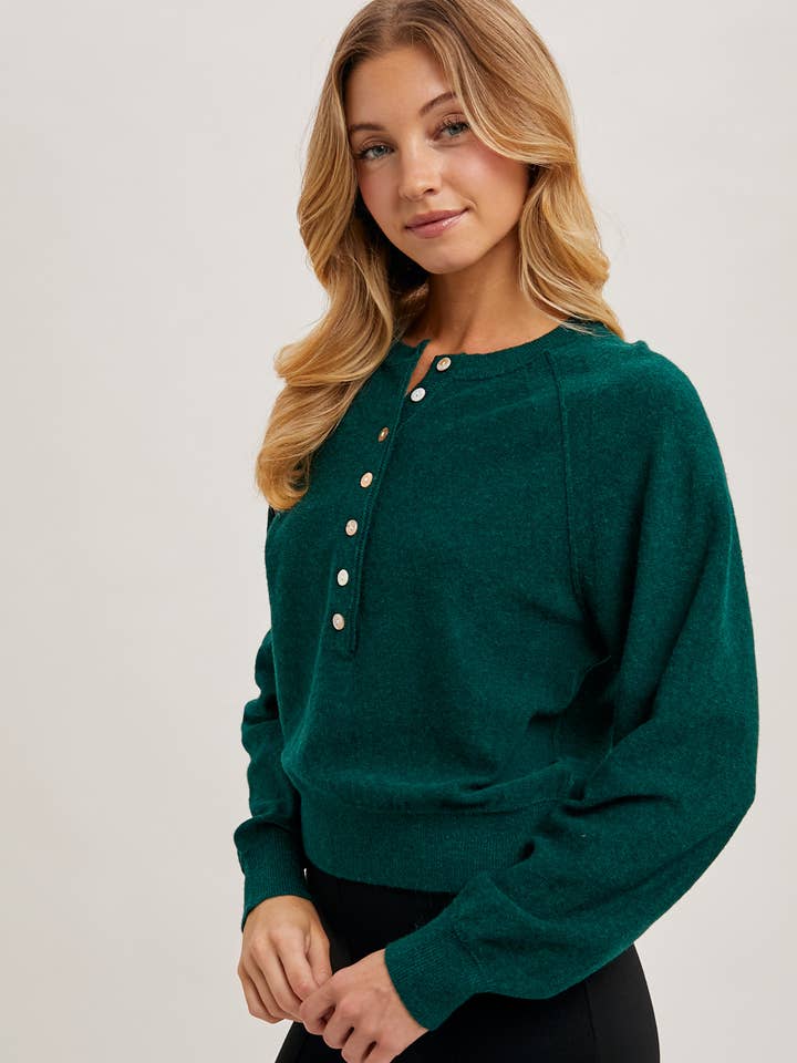 Bluivy - Wholesale Knit Sweater - Women's - HALF-BUTTON KNIT SWEATER
