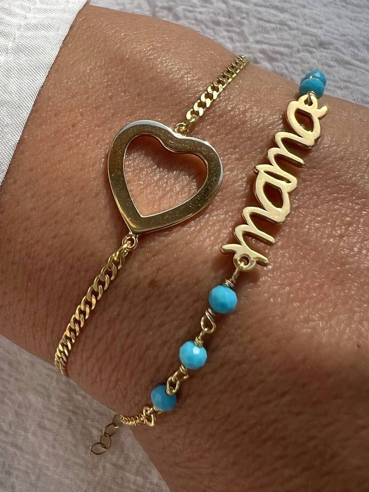 Heart Charm Bracelet, mama Charm Bracelet Set with Turquoise for wholesale by Christina Christi