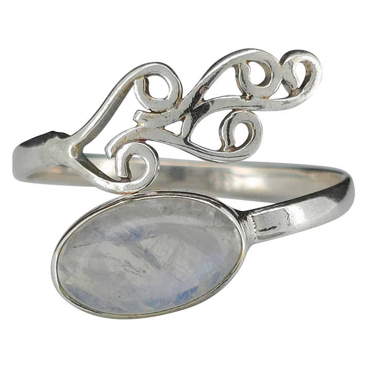 Moonstone Leaf Design Sterling Silver Ring for wholesale by Amberman