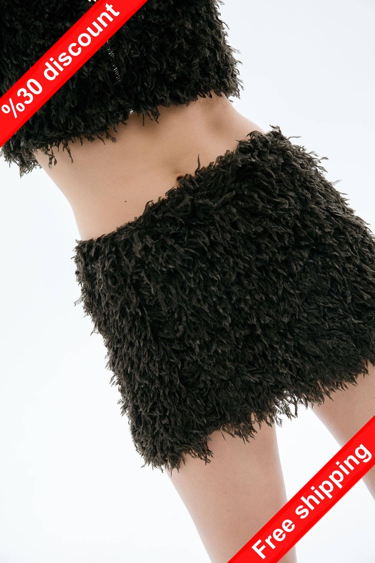 PunkyFish London – wholesale Skirt – Women’s – Dark Green Faux Fur Mini Skirt4