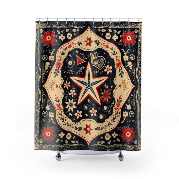 The Sterling Gypsy - Wholesale Shower Curtain - Western Star Bandana Print Shower Curtains | Cowboy Bathroom | Cowgirl Shower | Western Shower Curtain | Shower Liner