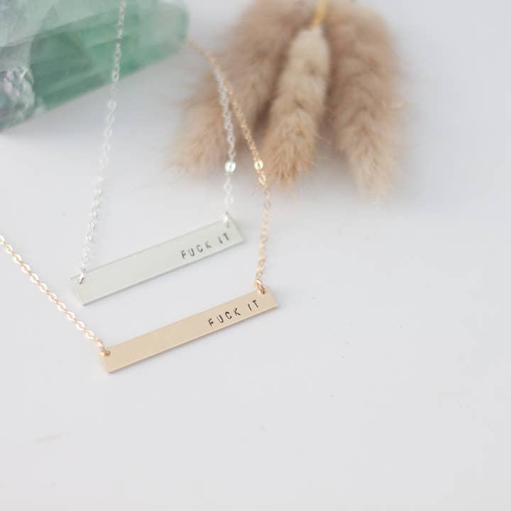 Collier de barre Fuck It Snarky Edgy Estampillé pour la vente par Lux + Luca Jewelry Co.