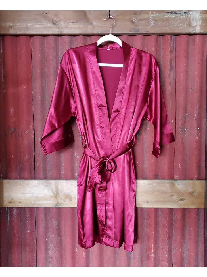 Valley Girls – wholesale Robe – Women's – Simple Satin Burgundy Bridal Robe3