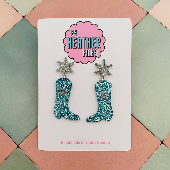 By Heather Filby - Wholesale Dangle Earrings - Cowboy Boot Glitter Earrings (MORE COLOURS) - Best Seller17