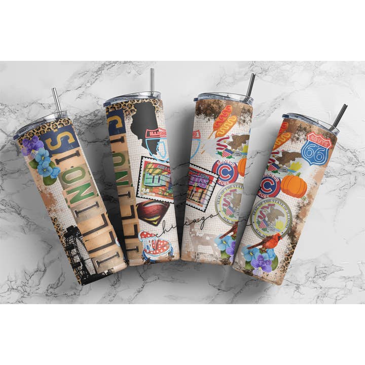 Gobelet Illinois Collage de 20 oz avec paille en plastique et couvercle pour la vente par Tees of Paradise