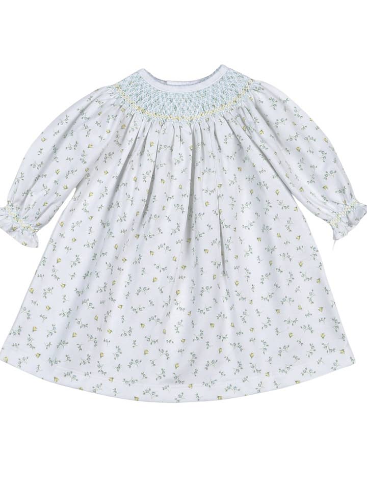 Baby Loren - Wholesale Dress - Baby - MIA-540 Mia Blue Floral Pima Hand Smk Bishop Dress0