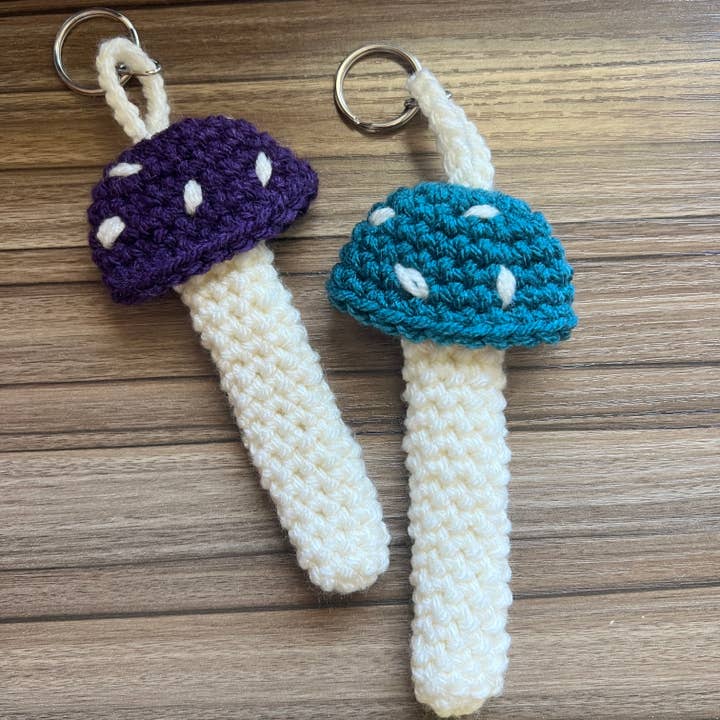 The Cozy Tangerine - Wholesale Keychain – Women's - Mushroom Keychain | Crochet Lighter & Chapstick Holder11