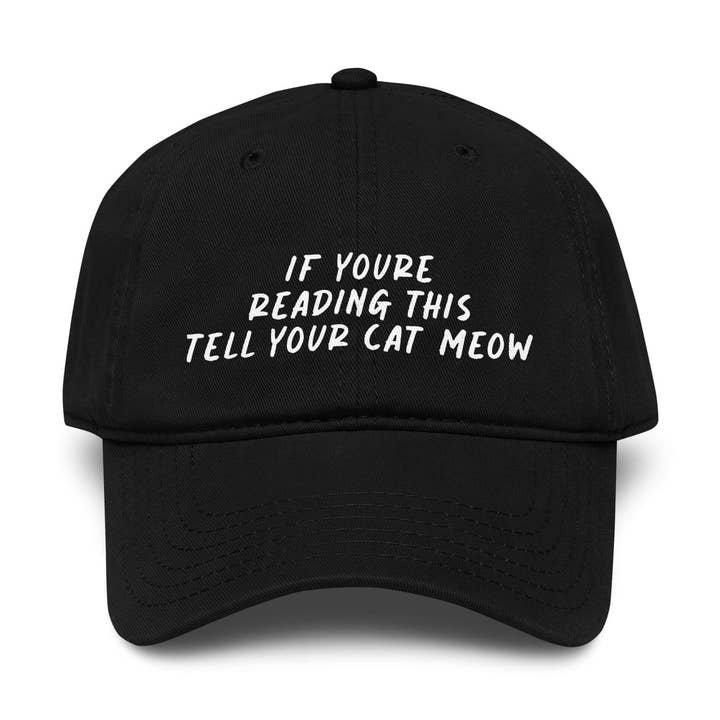 If You’re Reading This Tell Your Cat Meow – Washed Black Baseball Hat for wholesale by Frankie Said Meow