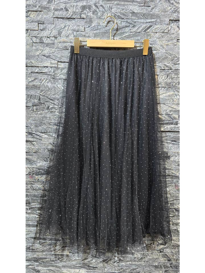 Tulle skirt with rhinestones front and back Z208 Black for wholesale on Faire