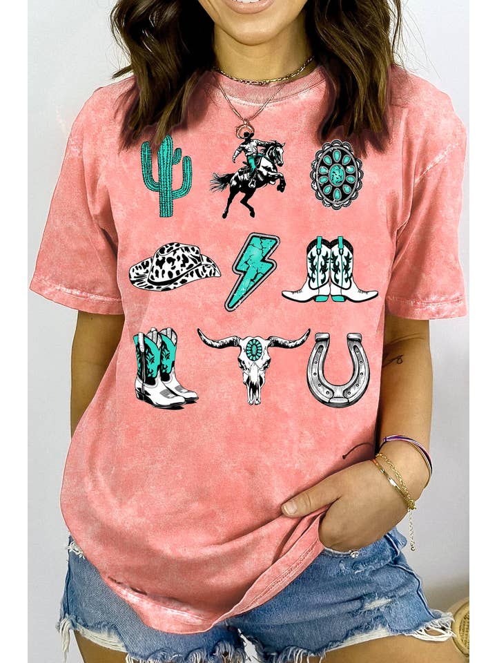 BouTeeQue Closet - Wholesale Screen Printed T-Shirt - Women's - BT2030 MT TURQUOISE WILD N WEST Mineral Wash Tee