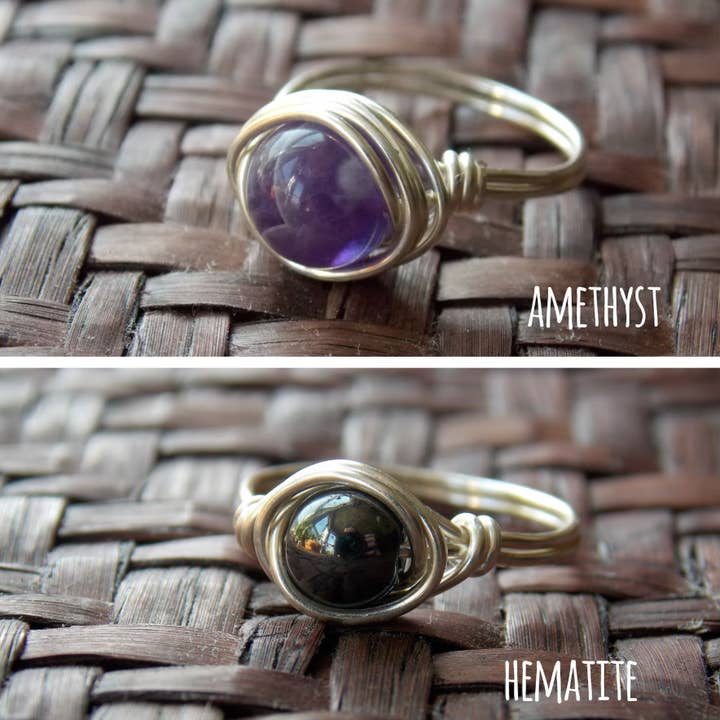 Gratefully Dreaming - Wholesale Single Stone/Solitaire Ring - Silver Plated Wire Wrapped Gemstone Rings7