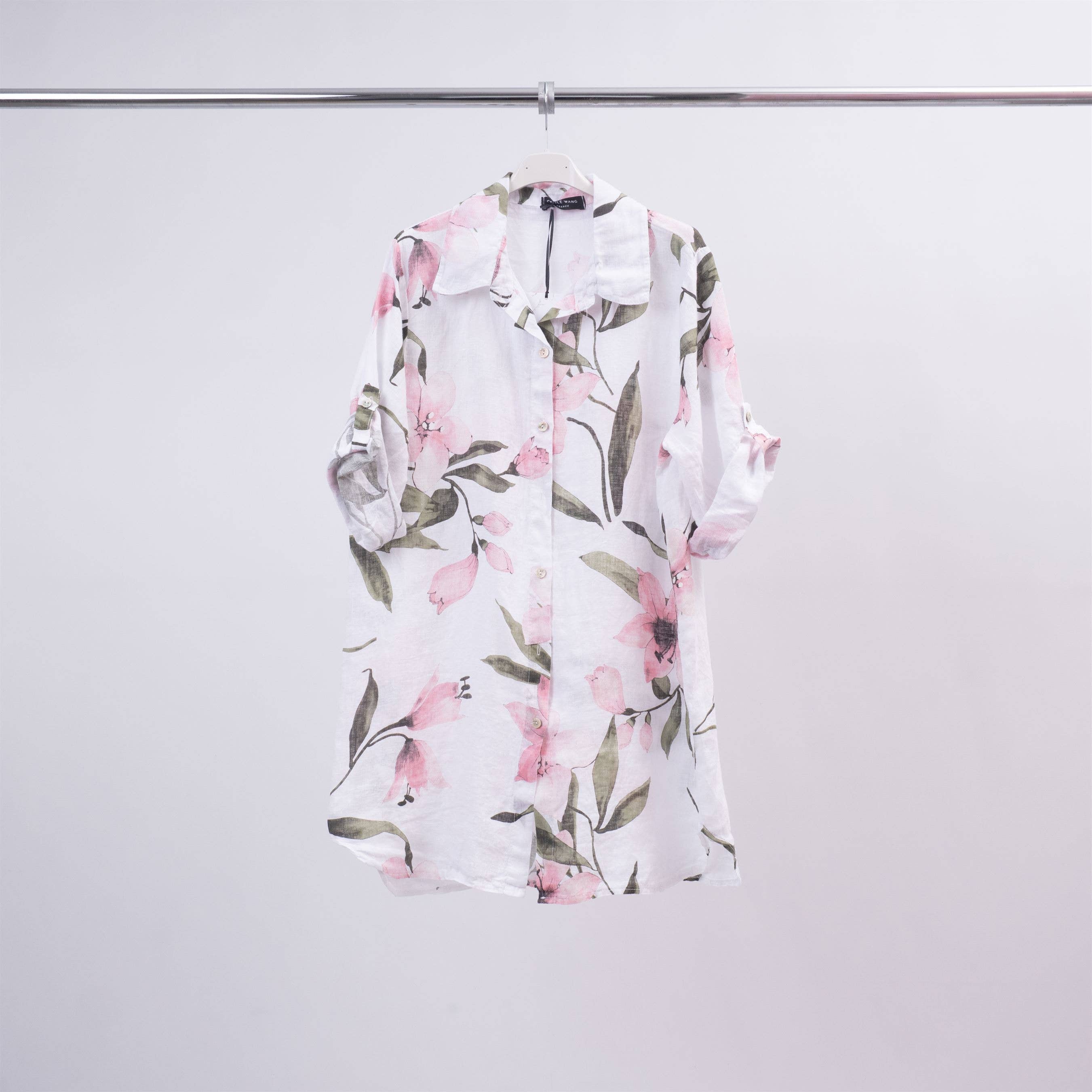 Cecile Wang - Wholesale Dress - Women's - Short linen dress with flower print 189891751
