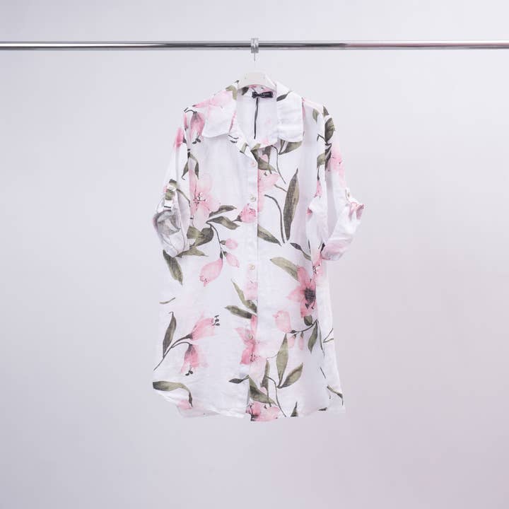Cecile Wang - Wholesale Dress - Women's - Short linen dress with flower print 189891751