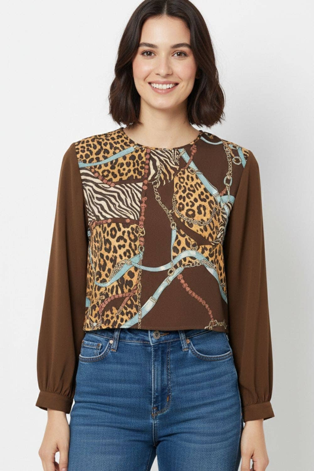 Chic brown Cropped Top with Abstract Print for wholesale on Faire1