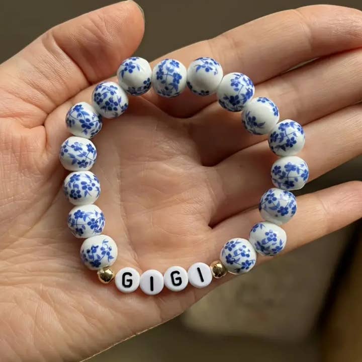 Our Home to Yours Candles & Gifts - Wholesale Beaded Bracelet - Blue White Beaded Bracelet Mimi, Mama, Nana, Grandma