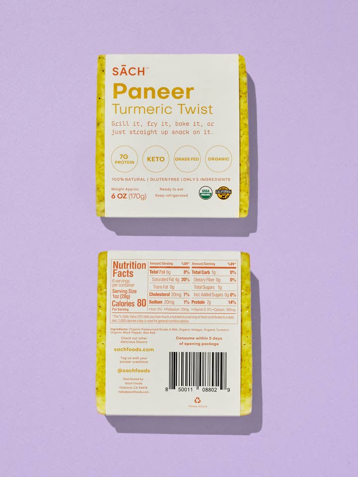 6 oz de Curcuma Twist - Fromage Paneer biologique pour la vente par SACH FOODS