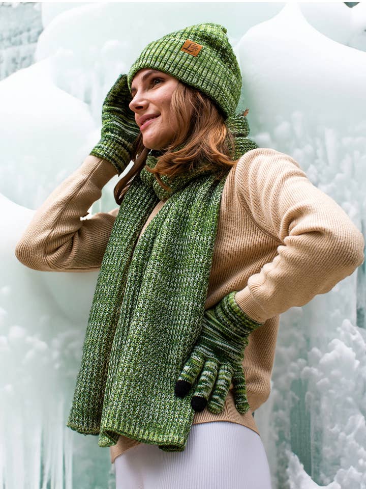 Women Hat Fleece Lined Knit Hat Scarf Gloves Set Touchscreen for wholesale by LidorUS