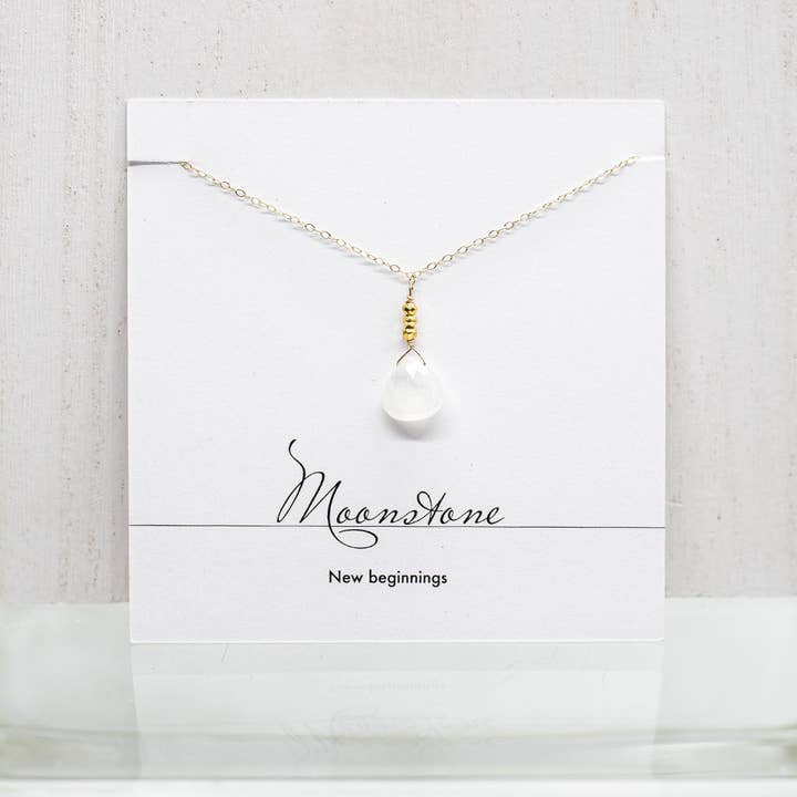 Moonstone Raindrop Gold Necklace for wholesale by Susan Roberts Jewelry