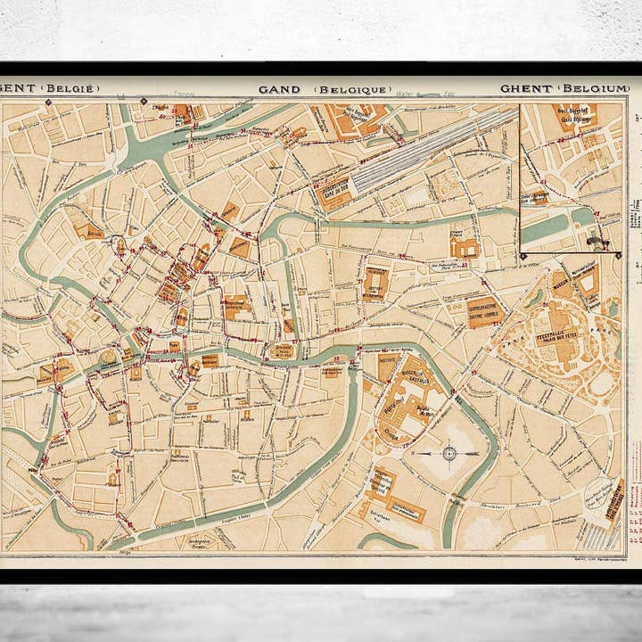 Vieille carte de Gand Belgique 1923 Carte vintage | Impression d'art mural de carte vintage pour la vente par OldCityPrints - Old Maps and Posters
