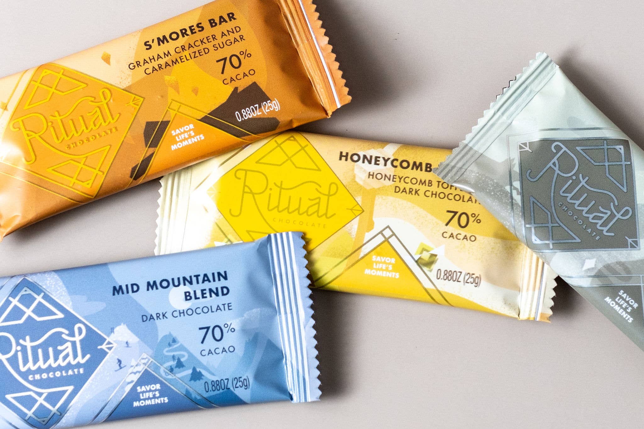 Ritual Chocolate - Vente Barre chocolatée - Mini Barre de Nougatine au Miel 25g, Chocolat Noir 70%3