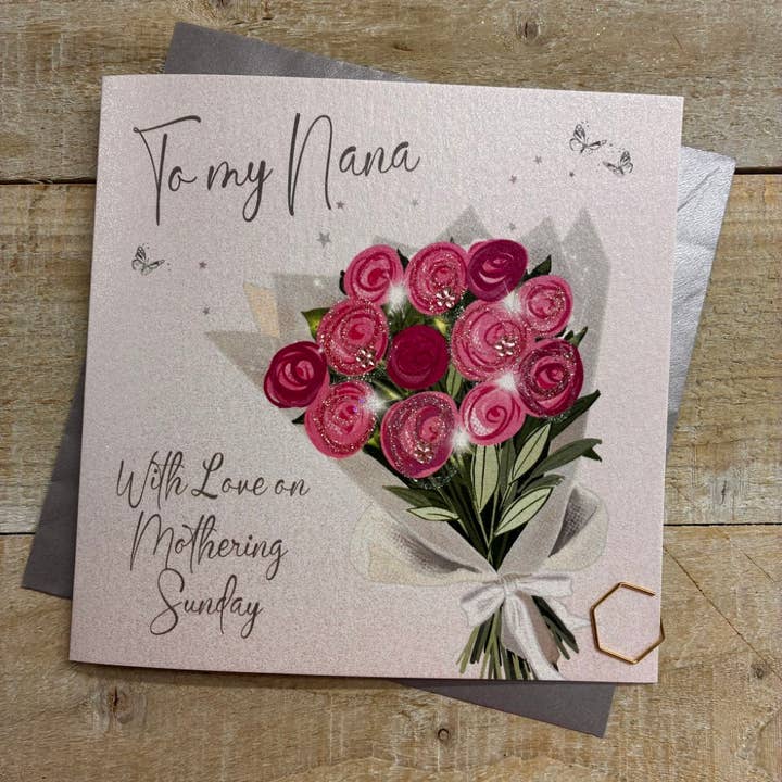 MOTHER'S DAY. NANA - PINK ROSES BOUQUET (M26-29) for wholesale by White Cotton Cards