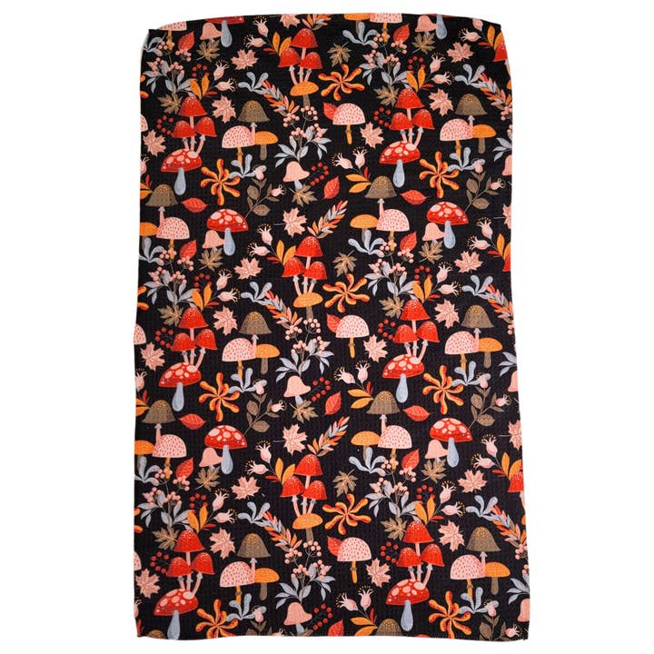 Driftless Studios - Wholesale Tea Towel - Mushrooms Harvest Tea Towel With Hanging Loop - Fall Decor