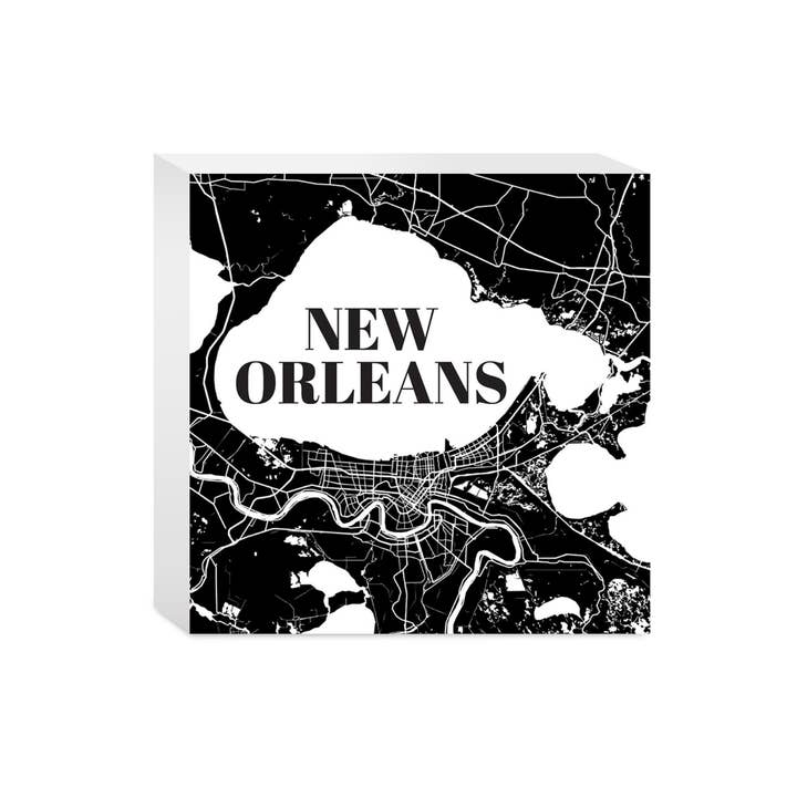 Love Local - Wholesale Desk/Tabletop Sign - Modern Louisiana New Orleans Map |5x5 Wood Block