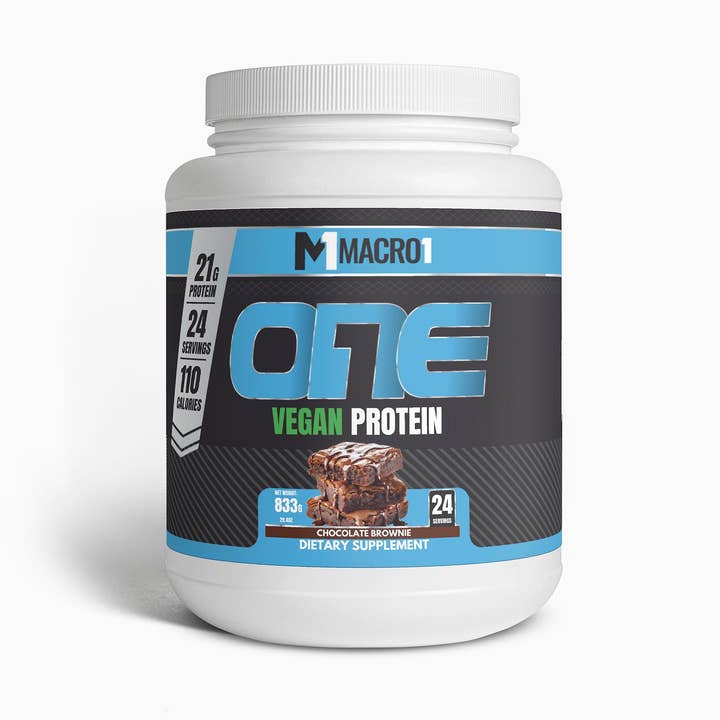 ONE VEGAN PROTEIN POWDER v2 - CHOCOLATE BROWNIE | 24 SERVINGS for wholesale by Macro1 Nutrition