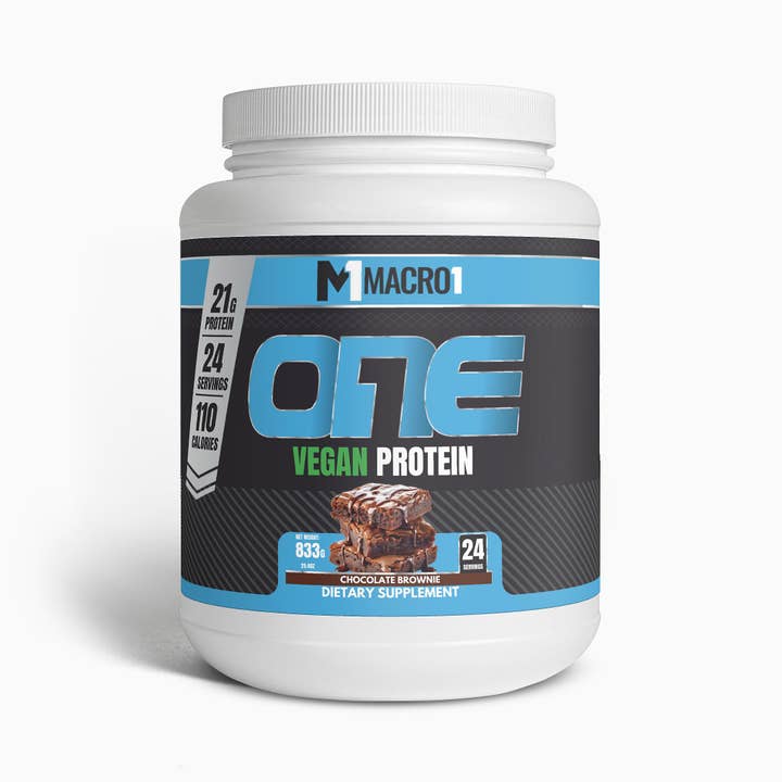 ONE VEGAN PROTEIN POWDER v2 - CHOCOLATE BROWNIE | 24 SERVINGS for wholesale by Macro1 Nutrition