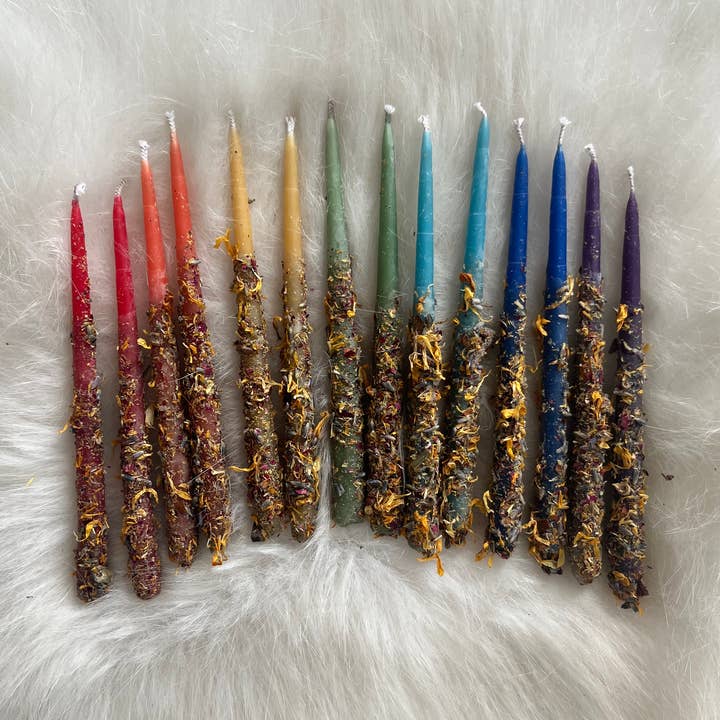 kaliedescope beeswax candle packs and bulk for wholesale by The Chaotic Good (previously The Great Cosmic Trust)