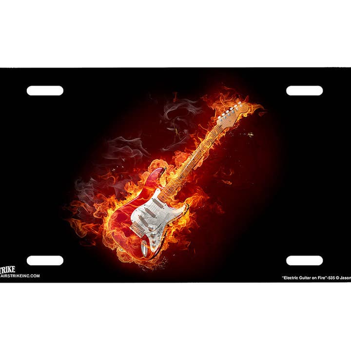 "Electric Guitar on Fire" - Decorative License Plate for wholesale by Airstrike