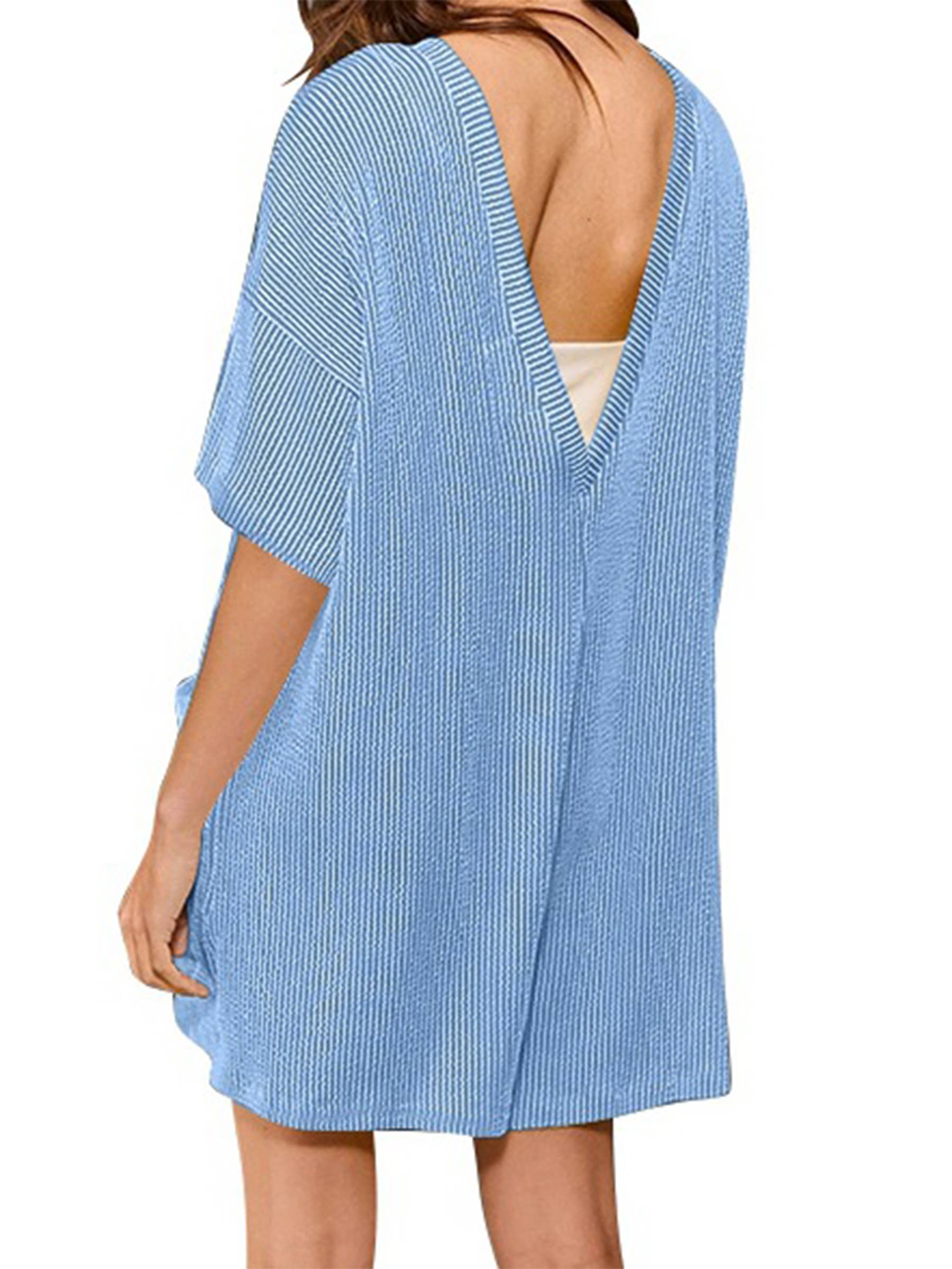 Wholesalesir - Wholesale Romper - Women's - Loose Pocket Back V-neck Short Sleeved Jumpsuit3