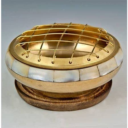 Brass Mother Of Pearl Screen Charcoal Burner - 3"D for wholesale by GREENROOTS USA LLC
